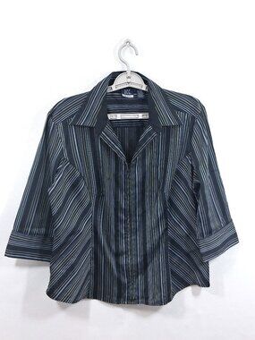 Vintage DCC MISSY 90s Striped Shirt Zip Front Multicolor Women XL